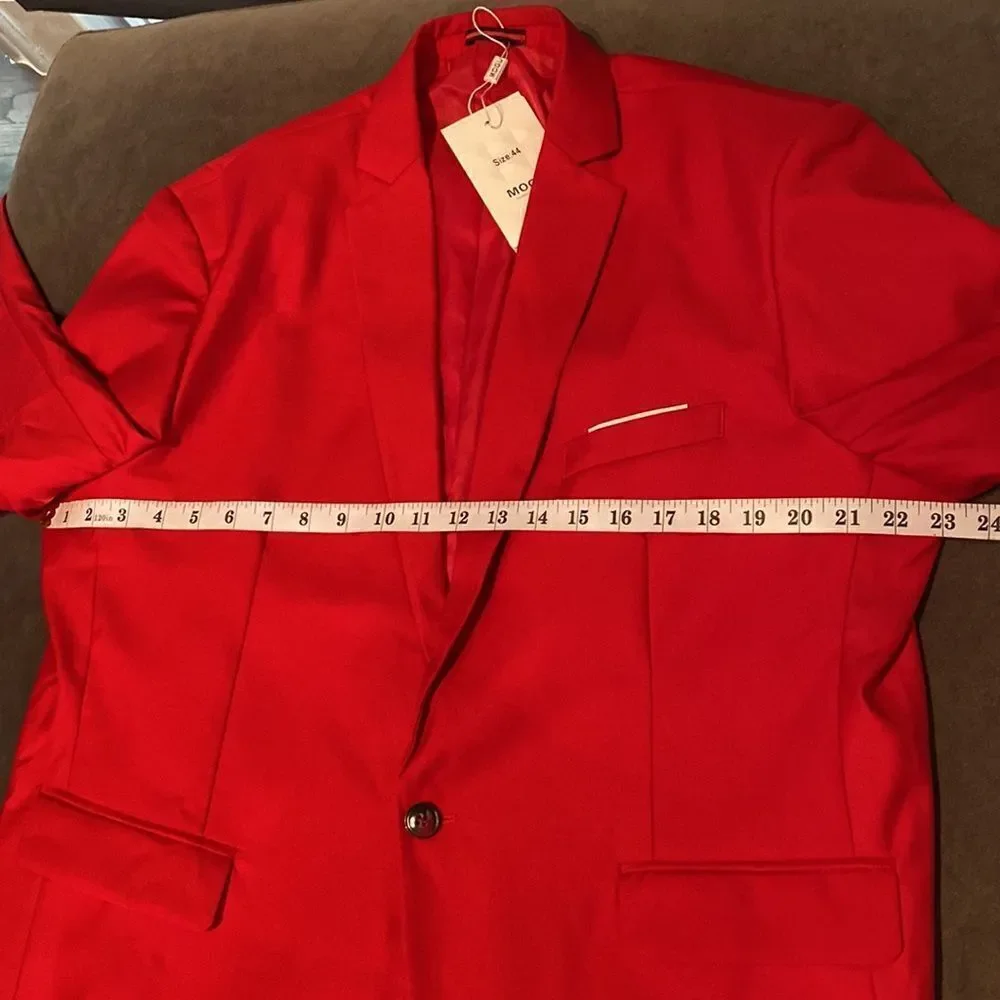 Men’s Mogu Red Suit Jacket Blazer One Button Notched Lapel Size 44 NWT